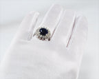 Elegant Sapphire and Zircon Halo Ring – Handcrafted Sterling Silver