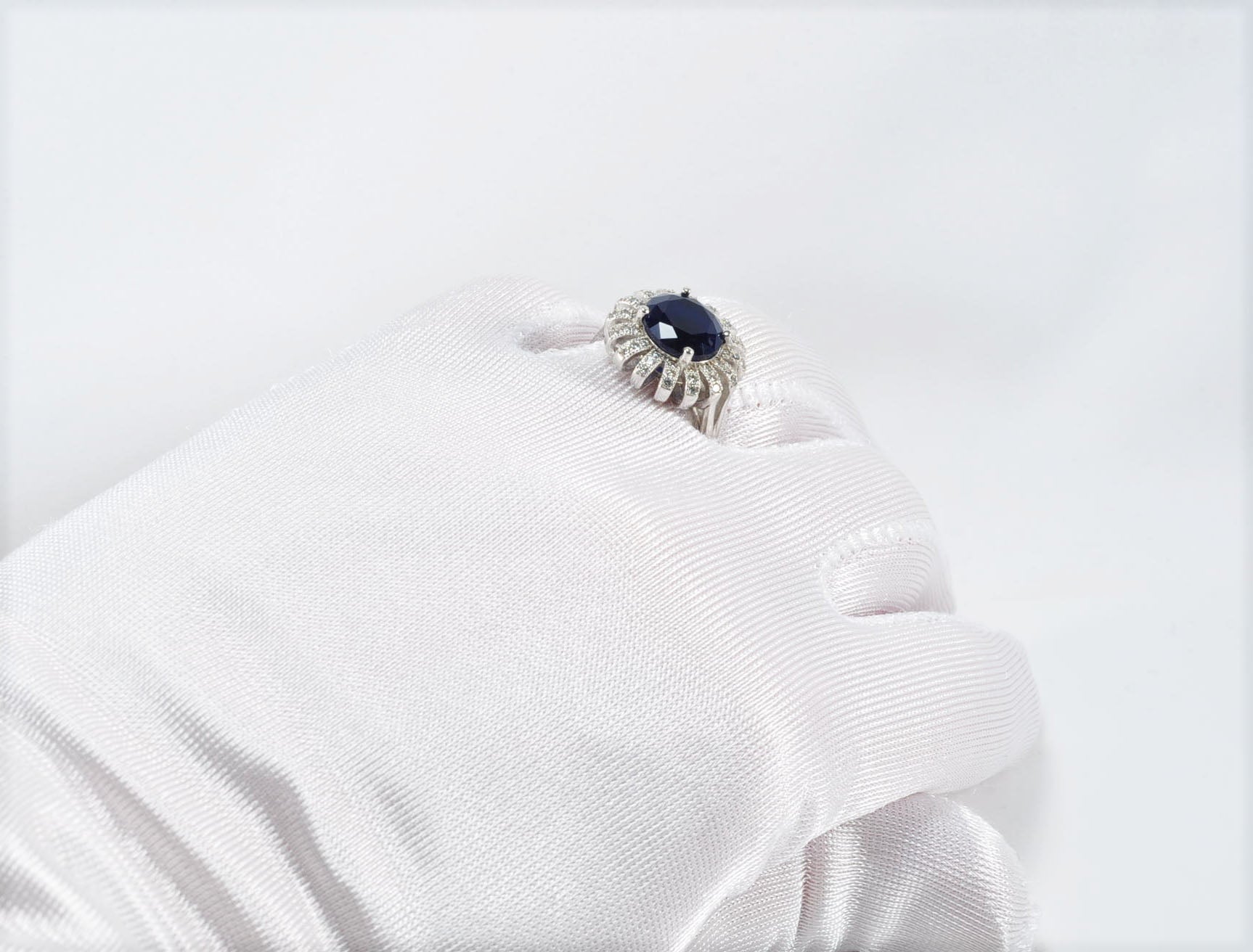 Elegant Sapphire and Zircon Halo Ring – Handcrafted Sterling Silver